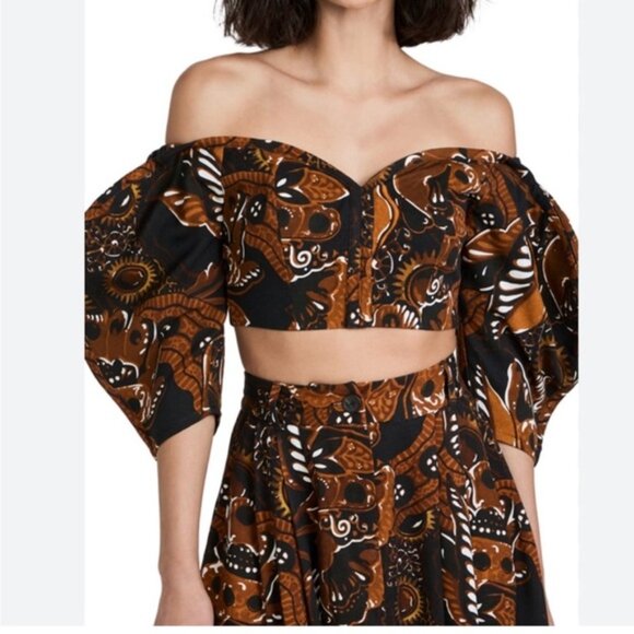 NWT Mara Hoffman Juana Black & Brown Abstract Print Cropped Top reg $295 size 0 - Picture 10 of 15